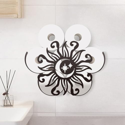 WADORN Toilettenpapierhalter „Sonne Und Mond“ Toilettenpapier Aufbewahrung Zur Wandmontage Für 8 zusätzliche Rolle Toilettenpapier Organizer Mit Solarmond Motiv Toilettenpapierrollenhalter Aus Metall von WADORN