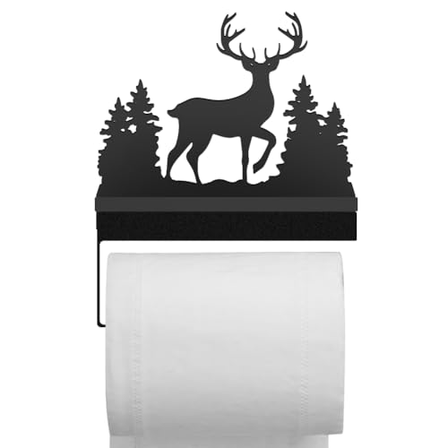 WADORN Toilettenpapierhalter Aus Metall Mit Hirsch Und Baummotiv, Mattschwarzer Toilettenpapierhalter Aus Eisen Zur Wandmontage Metall Tiermotiv Toilettenpapier Organizer Ständer Für Badezimmer von WADORN