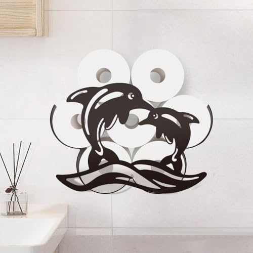 WADORN Toilettenpapierhalter Mit Delfinmotiv Toilettenpapier Aufbewahrung Zur Wandmontage Aus Metall Mit Meerestieren Lustiger Toilettenpapier Organizer Mit Tiermotiv Toilettenpapierrollenhalter von WADORN