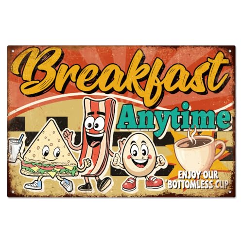 WADORN Vintage Frühstück Metall Blechschild, 20x30cm Lustiges Retro Blechschild Für Zuhause Restaurants Bars Kneipen Cafés Clubs Frühstück Jederzeit Wandkunst Poster Plakette Für Garage Männerhöhle von WADORN
