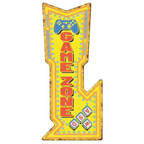 WADORN Vintage Game Zone Metallblechschild, 38x16.8cm Lustiges Retro Blechschild Für Spielzimmer Zuhause Spielzone Pfeil Wandkunst Poster Plakette Dekor Für Spielzimmer Garagen Bar Männerhöhle von WADORN