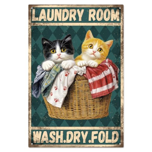 WADORN Vintage Katze Wäscherei Metall Blechschild, 20x30cm Wäscheraum Waschen Trocknen Falten Lustiges Schild Retro Metall Wand Kunst Home Poster Für Zuhause Badezimmer Bauernhaus Waschraum WADORN Vintage Katze Wäscherei Metall Blechschild, 20x30cm Wäscheraum Waschen Trocknen Falten Lustiges Schild Retro Metall Wand Kunst Home Poster Für Zuhause Badezimmer Bauernhaus Waschraum von WADORN