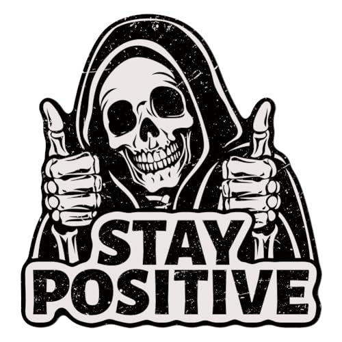 WADORN Vintage Metall Blechschild „Stay Positive“ Mit Totenkopfmotiv 29.1x28cm Lustiges Retro Blechschild Mit Totenkopf Print Wandkunst Poster Plakette Dekor Für Bar Club Wohnzimmer Dekoration von WADORN