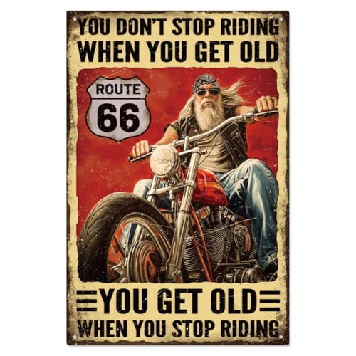 WADORN Vintage Motorradfahrer Männer Metall Blechschild Retro Blechschild You Don'T Stop Riding When You Get Old Zum Aufhängen Dekoration Für Motorradgarage Wandschild Für Die Garage 30x20cm von WADORN