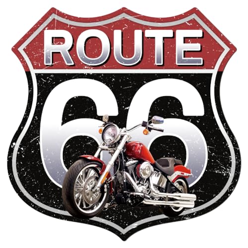 WADORN Vintage Route 66 Autobahn Metall Blechschild 28.1x28cm Lustiges Retro Blechschild „Route 66 Motorrad“ Für Garage Männerhöhle Wandkunst Poster Plakette Dekor Für Bar Club Badezimmerdekor von WADORN