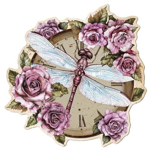 WADORN Vintage Steampunk Uhr Libelle Metall Blechschild, 28x28cm Lustiges Retro Steampunk Blechschild Mit Uhr Libelle Und Rose Wandkunst Poster Plakette Dekor Für Café Club Bar Heimdekoration von WADORN