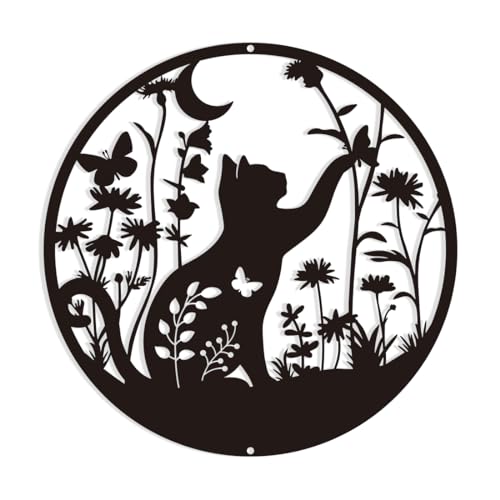 WADORN Wanddekoration Aus Metall, Katze Im Blumenstrauch, Metallkunst, Heimdekoration, Hängende Dekoration, Linie, Wandskulptur, Küchendekoration, Innenornamente Für Schlafzimmer, 30x30 cm von WADORN