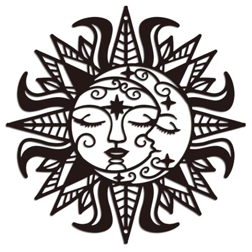 WADORN Wanddekoration Aus Metall Mit Sonne Mond, Sonne Mond Und Stern Wandkunst Aus Metall Aufhängen Dekorationsschilder Silhouette Wandskulptur Für Zuhause Schlafzimmer Büro, 30x30cm WADORN Wanddekoration Aus Metall Mit Sonne Mond, Sonne Mond Und Stern Wandkunst Aus Metall Aufhängen Dekorationsschilder Silhouette Wandskulptur Für Zuhause Schlafzimmer Büro, 30x30cm von WADORN
