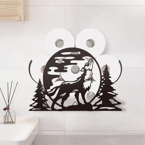 WADORN Wolf Toilettenpapierhalter Regal Toilettenpapier Aufbewahrung Zur Wandmontage Für 8 zusätzliche Rolle Toilettenpapier Organizer Mit Tiermotiv Toilettenpapierrollenhalter Aus Metall von WADORN
