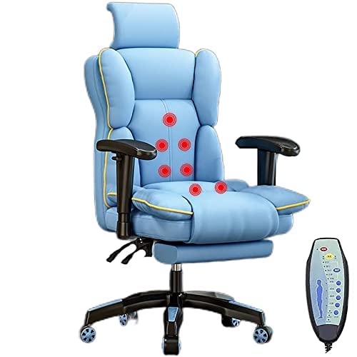 Ergonomischer Bürostuhl, 7-Punkt-Massage-Computer-Schreibtischstuhl, Chefsessel aus PU-Leder, verstellbare Rückenlehne und Fußstütze, Videospielstuhl, Liegestuhl für Erwachsene/blau/eine Seite To von WADRBSW