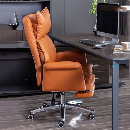 WADRBSW Stuhl mit hoher Rückenlehne und Fußstütze, Drehstuhl, Bürostuhl, Schreibtischstuhl, Rollstuhl mit Rückenstütze, PU-Leder, ergonomisches Design, Gelb/Größe, um Glück zu verfolgen von WADRBSW