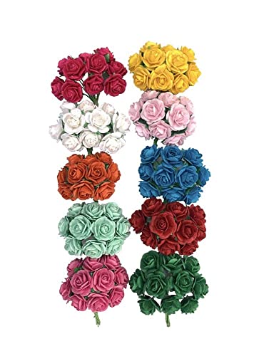WADSUWAN SHOP Künstliche Maulbeer-Papierrosen, 1,8 cm, 100 Stück, 1,8 cm, Mini-Rosen (10 Farben) von WADSUWAN SHOP