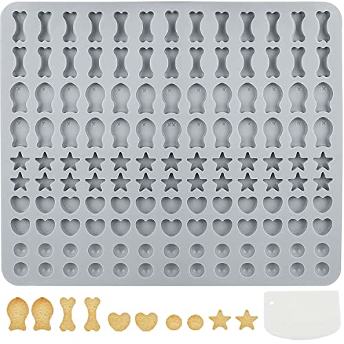 Backmatte Hundekekse, Silikon Backmatte,Backmatte Für Hundeleckerli 5 Formen in 1 BPA-Frei Backunterlage Backform,Backform Hundekekse mit Teigschaber für DIY Hundekekse und Leckerlis,130 Gitter (Blau) von WADY