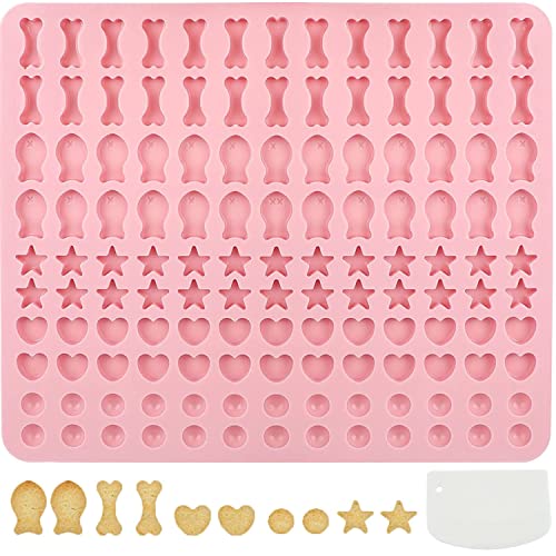 Backmatte Hundekekse, Silikon Backmatte,Backmatte Für Hundeleckerli 5 Formen in 1 BPA-Frei Backunterlage Backform,Backform Hundekekse mit Teigschaber für DIY Hundekekse und Leckerlis,130 Gitter (Rosa) von WADY