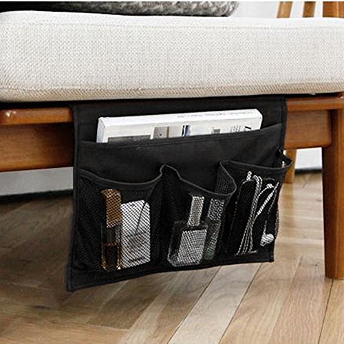 WADY Nachttisch-Organizer 4 Taschen Bett Sofa zum Aufhängen Halterung Tasche für Buch Handy Gläser TV Fernbedienung (schwarz) von WADY