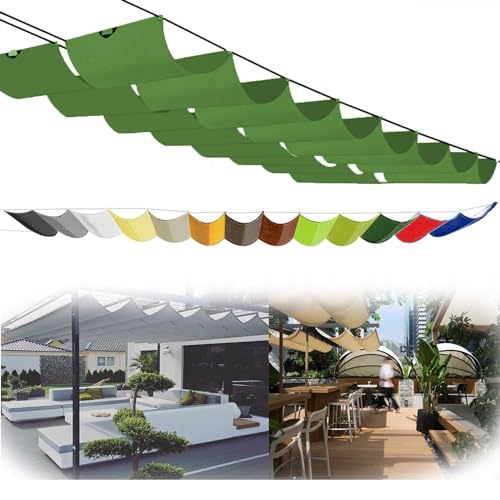 Retractable Shade Sail Screen Waterproof Sun Sail UV Block Canopy with Rope - Outdoor Garden Patio Deck Cover for Carport & Lawn, UPF 50+ UV Protection Rectangle (1.5x9m,Grün) von WAEKAH