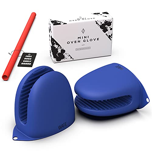 WAFE Mini-Ofenhandschuh – Topfhandschuhe Anti-Rutsch Hitzebeständige Silikon - Topflappen zum Backen, Kochen, Grillen – 2er-Set Handschuhe mit ofenregalSchutz, Blau von WAFE