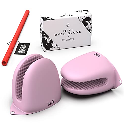 WAFE Mini-Ofenhandschuh – Topfhandschuhe Anti-Rutsch Hitzebeständige Silikon - Topflappen zum Backen, Kochen, Grillen – 2er-Set Handschuhe mit ofenregalSchutz, Rosa von WAFE