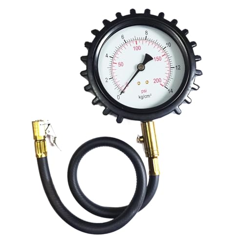 4 Zoll Reifendruckmessgerät 87 PSI 140 PSI 200 PSI Genauigkeit Analoges Manometer Clip On Air Chuck Racing Reifenmessgerät Einfach Zu Bedienen(0-200 PSI (14 Bar)) von WAFOHSR