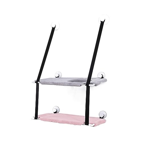Katzenhängematte, Fenstersitz, Hängebetten, Doppellagiges Luft-Katzenbett, Saugnapf, Wandbehang, Atmungsaktives Hängemattenbett, Heimtierbedarf KatzenhäNgematte(Double Layer Gpink) von WAFOHSR