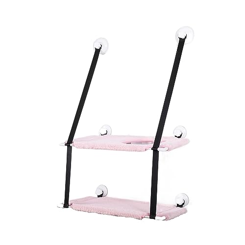 Katzenhängematte, Fenstersitz, Hängebetten, Doppellagiges Luft-Katzenbett, Saugnapf, Wandbehang, Atmungsaktives Hängemattenbett, Heimtierbedarf KatzenhäNgematte(Double Layer Pink) von WAFOHSR