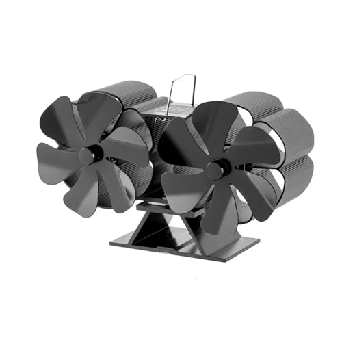 Schwarzer Kamin, Doppelkopf, Hocheffiziente Wärmeableitung, 12-Blatt-Holzbrenner, Leiser Hochtemperatur-Kaminventilator Einfach Zu Bedienen von WAFOHSR