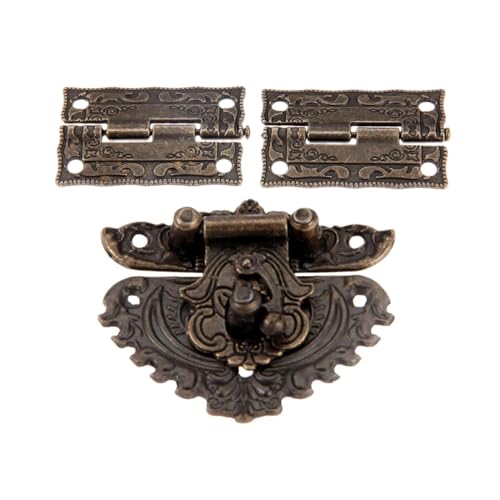 WAFOHSR 3 Teile/Satz Antike Bronze Vorhängeschloss Holz Box Riegel Haspe + Koffer Schrank Scharnier Möbel Dekorative Hardware Retro von WAFOHSR