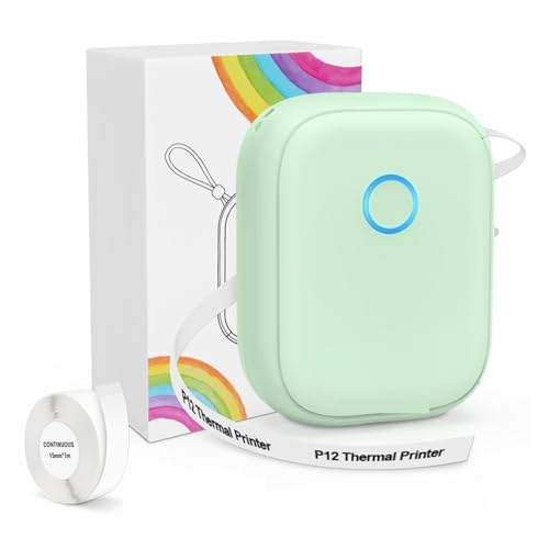 WAFOHSR Keine Tinte Etikettendrucker P12 Bluetooth Thermodrucker Tragbarer Selbstklebender Aufkleberdrucker Mini-Etikettiermaschine DIY-Preis-Barcode-Tag Einfach Zu Bedienen(Green) von WAFOHSR