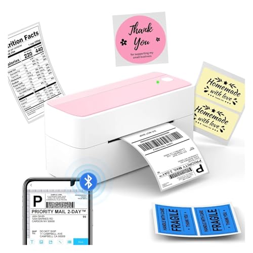 WAFOHSR PM 241 BT Versanddrucker Kabelloser Thermo-Etikettendrucker for Kleine Unternehmen, Kompatibel Mit Telefon Und Computer Einfach Zu Bedienen(Pink) von WAFOHSR