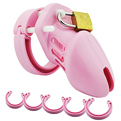 Silikon Keuschheitskäfig Herren Chastity Cage Peniskäfig Keuschheitsgürtel Für Männer Mit 5 Cockringe Abstinenz Verlangen Chastity Device Cock Cage Fetisch SM Bondage Keuschheit Sexspielzeug Pink von WAFSSHG