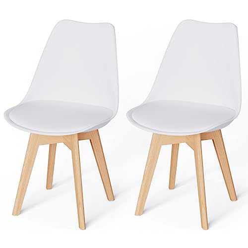 WAFTING 2er Set Esszimmerstühle Gepolsterter Stuhl mit Buchenholz-Beinen und Weich Gepolsterte Chair für Esszimmer Wohnzimmer Schlafzimmer Küche Besprechungsraum, (Gepolstert weiß)… von WAFTING