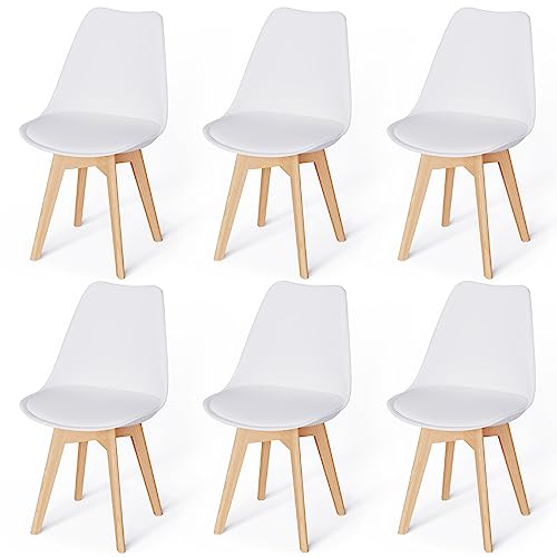 WAFTING 6er Set Esszimmerstühle Gepolsterter Stuhl mit Buchenholz-Beinen und Weich Gepolsterte Chair für Esszimmer Wohnzimmer Schlafzimmer Küche Besprechungsraum, (Gepolstert weiß) von WAFTING