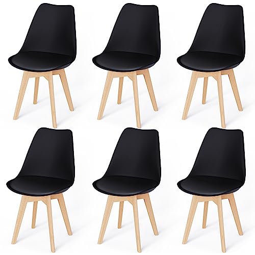 WAFTING 6er Set Esszimmerstühle Gepolsterter Stuhl mit Buchenholz-Beinen und Weich Gepolsterte Chair für Esszimmer Wohnzimmer Schlafzimmer Küche Besprechungsraum, (Gepolstert Schwarz)… von WAFTING