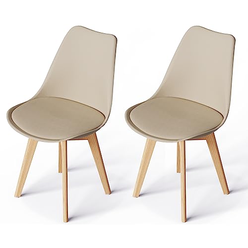 WAFTING 2er Set Esszimmerstühle Gepolsterter Stuhl mit Buchenholz-Beinen und Weich Gepolsterte Chair für Esszimmer Wohnzimmer Schlafzimmer Küche Besprechungsraum, (gepolstert Khaki) von WAFTING