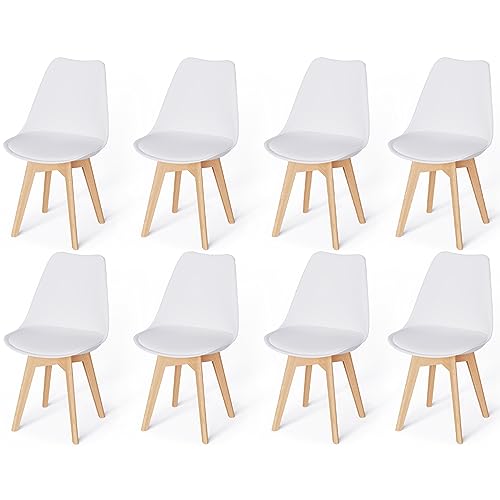 WAFTING 8er Set Esszimmerstühle Gepolsterter Stuhl mit Buchenholz-Beinen und Weich Gepolsterte Chair für Esszimmer Wohnzimmer Schlafzimmer Küche Besprechungsraum, (Gepolstert weiß) von WAFTING