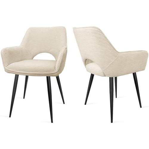 WAFTING Esszimmerstühle,Armlehnstuhl mit Metallbeine,geeignet als Schminktisch Stuhl,Stühle Esszimmer,Samt Stuhl,Küchenstühle,Wohnzimmerstuhl,Polsterstuhl mit Samtigem Gefühl,Stühle 2er Set,beige von WAFTING