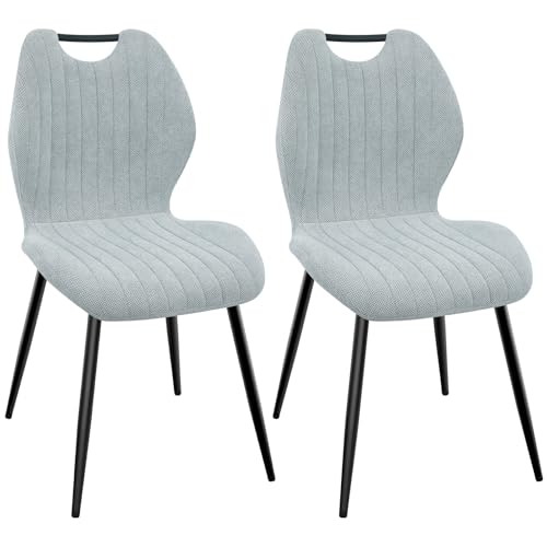 WAFTING Esszimmerstühle 2er Set, Gepolsterter Stuhl mit Hohe Rückenlehne aus Stoff und Schwarz Lackierte Metallfüße, für Esszimmer, Schlafzimmer und Empfang, Cyanfarben von WAFTING