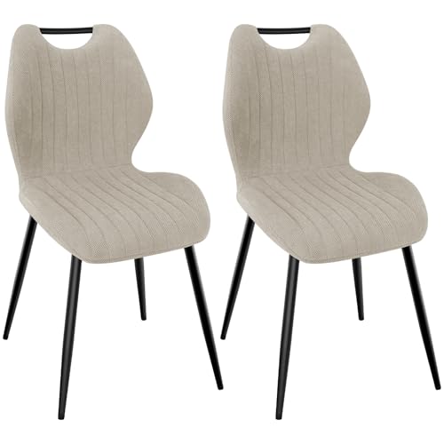WAFTING Esszimmerstühle 2er Set, Gepolsterter Stuhl mit Hohe Rückenlehne aus Stoff und Schwarz Lackierte Metallfüße, für Esszimmer, Schlafzimmer und Empfang, Khaki von WAFTING