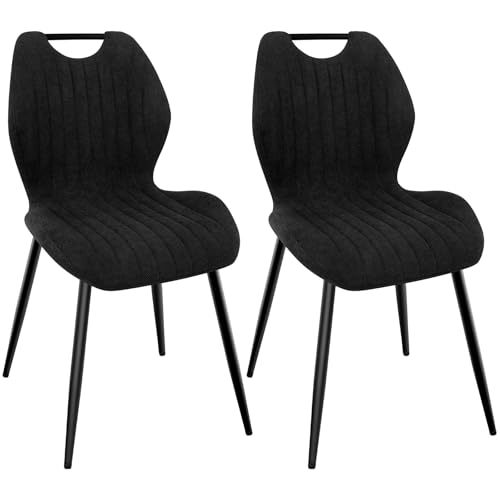 WAFTING Esszimmerstühle 2er Set, Gepolsterter Stuhl mit Hohe Rückenlehne aus Stoff und Schwarz Lackierte Metallfüße, für Esszimmer, Schlafzimmer und Empfang, Schwarz WAFTING Esszimmerstühle 2er Set, Gepolsterter Stuhl mit Hohe Rückenlehne aus Stoff und Schwarz Lackierte Metallfüße, für Esszimmer, Schlafzimmer und Empfang, Schwarz von WAFTING
