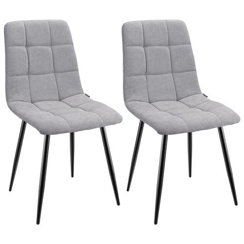 WAFTING Esszimmerstühle 2er Set, Gepolsterter Stuhl mit Hoher Rückenlehne und Leinendesign, Esstischstühle mit Metallfuß, für Esszimmer, Wohnzimmer, Küche, Schlafzimmer und Empfangsraum, Grau von WAFTING