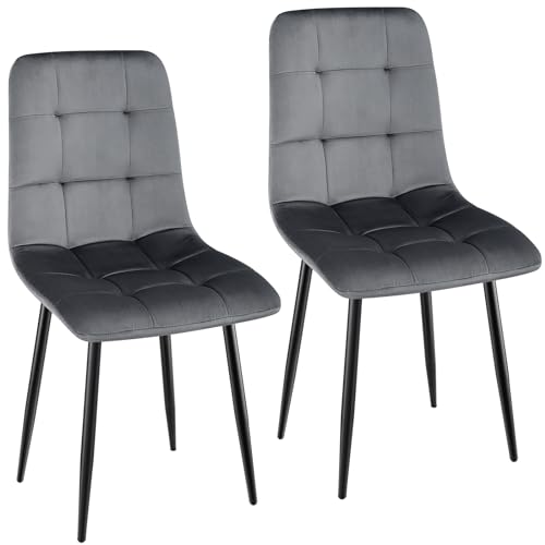 WAFTING Esszimmerstühle 2er Set, Gepolsterter Stuhl mit hoher Rückenlehne und holländischem Samtdesign, Esstischstühle mit Metallfuß, für Esszimmer, Empfangsraum und Wohnzimmer, Dunkelgrau von WAFTING
