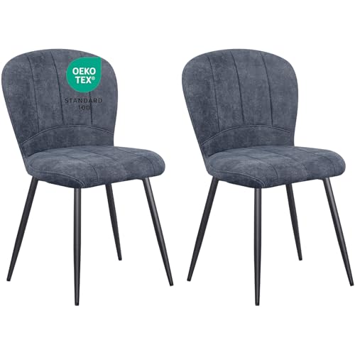 WAFTING Esszimmerstühle 2er Set, Plüsch Chenille Farbric schalenförmiger Esszimmerstuhl, und Metallbeine, Moderner Komfort für Heim & Büro, Dunkelgrau von WAFTING
