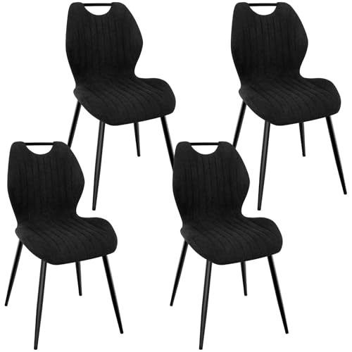 WAFTING Esszimmerstühle 4er Set, Gepolsterter Stuhl mit Hohe Rückenlehne aus Stoff und Schwarz Lackierte Metallfüße, für Esszimmer, Schlafzimmer und Empfang, Schwarz von WAFTING