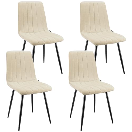 WAFTING Esszimmerstühle 4er Set, Gepolsterter Stuhl mit Hoher Rückenlehne, Esstischstühle mit Metallfuß, für Esszimmer, Wohnzimmer, Küche, Schlafzimmer und Empfangsraum, Beige von WAFTING