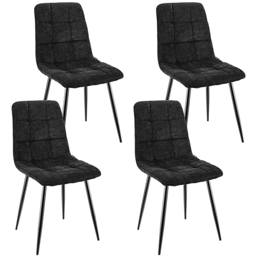 WAFTING Esszimmerstühle 4er Set, Gepolsterter Stuhl mit Hoher Rückenlehne und Leinendesign, Esstischstühle mit Metallfuß, für Esszimmer, Wohnzimmer, Küche, Schlafzimmer und Empfangsraum, Schwarz von WAFTING