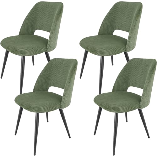 WAFTING Esszimmerstühle 4er Set, Kordsamt Stuhl Mit Dickem Cord-Schwamm Gepolsterter, Esstischstühle mit Separaten Metallbeinen, für Esszimmer, Wohnzimmer, Schlafzimmer und Empfang, Grün von WAFTING
