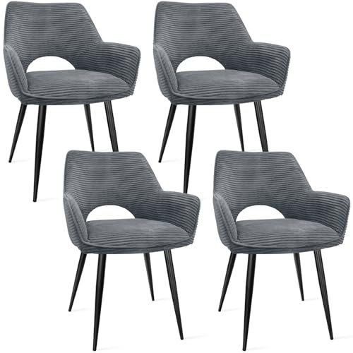 WAFTING Esszimmerstühle 4er Set,Armlehnstuhl mit Metallbeine,geeignet als Schminktisch Stuhl,Stühle Esszimmer,Samt Stuhl,Küchenstühle,Wohnzimmerstuhl,Polsterstuhl mit Samtigem Gefühl,Grau von WAFTING
