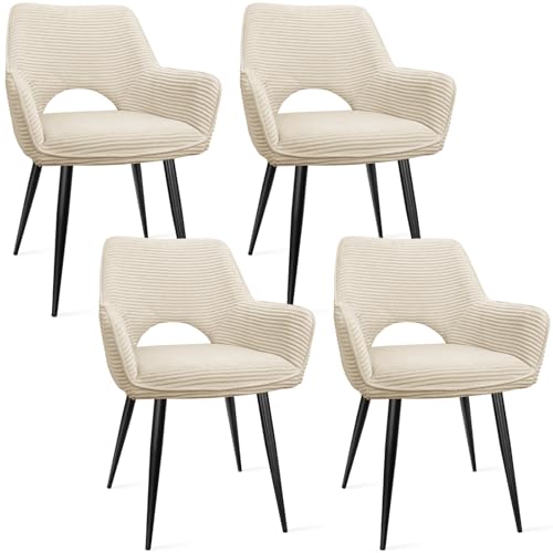 WAFTING Esszimmerstühle 4er Set,Armlehnstuhl mit Metallbeine,geeignet als Schminktisch Stuhl,Stühle Esszimmer,Samt Stuhl,Küchenstühle,Wohnzimmerstuhl,Polsterstuhl mit Samtigem Gefühl,beige von WAFTING