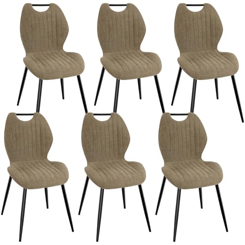 WAFTING Esszimmerstühle 6er Set, Gepolsterter Stuhl mit Hohe Rückenlehne aus Stoff und Schwarz Lackierte Metallfüße, für Esszimmer, Schlafzimmer und Empfang, Braun von WAFTING