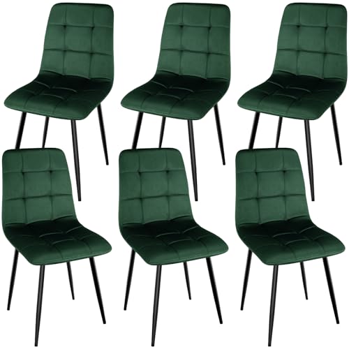 WAFTING Esszimmerstühle 6er Set, Gepolsterter Stuhl mit hoher Rückenlehne und holländischem Samtdesign, Esstischstühle mit Metallfuß, für Esszimmer, Empfangsraum und Wohnzimmer, Dunkelgrün von WAFTING